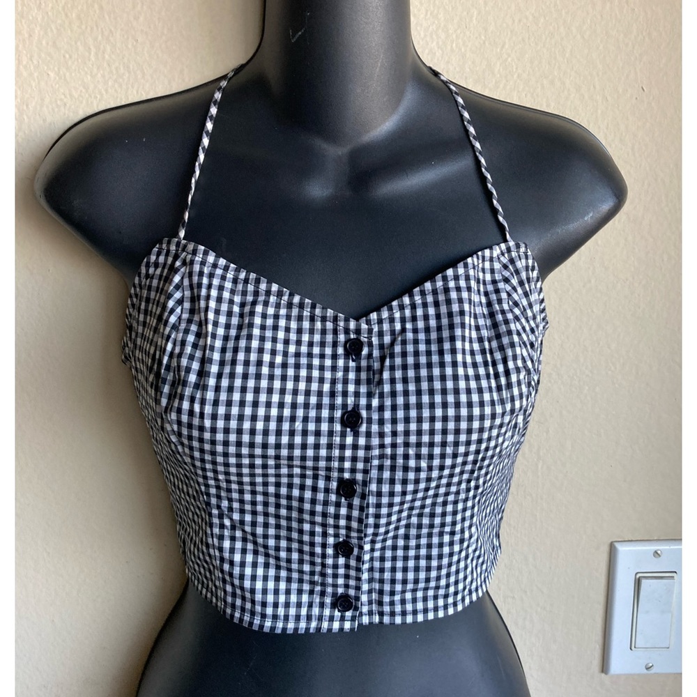 Bebe Black and White Plaid Cami Crop Top